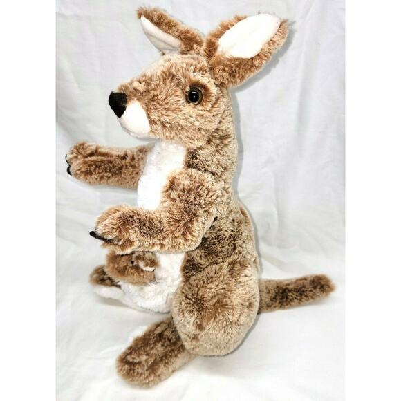 Kangaroo Fiesta Plush with Baby 14" Stuffed Animal Toy Brown Tan w/ White EUC - Picture 1 of 9